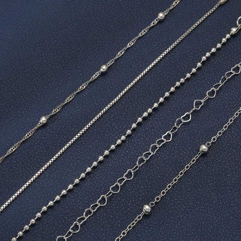 5-piece Bracelet Set Womens Alloy Round Bead Heart Chain Minimalist Box Chain BraceletXJ250225