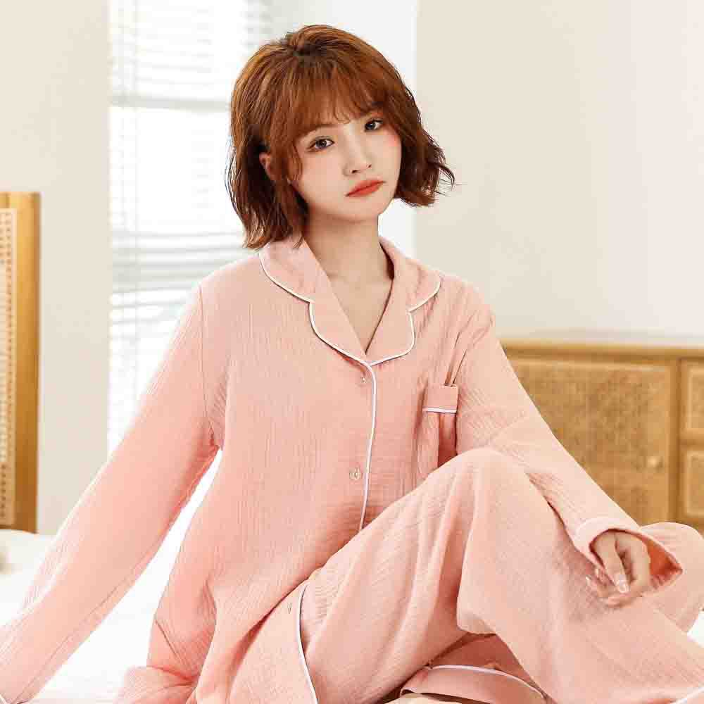 B728-Pajamas Spring and Autumn Women's Ice Silk Loose Large Size Wide Leg Pants Two-piece Suit Long Sleeve Lapel Home Clothes Silk