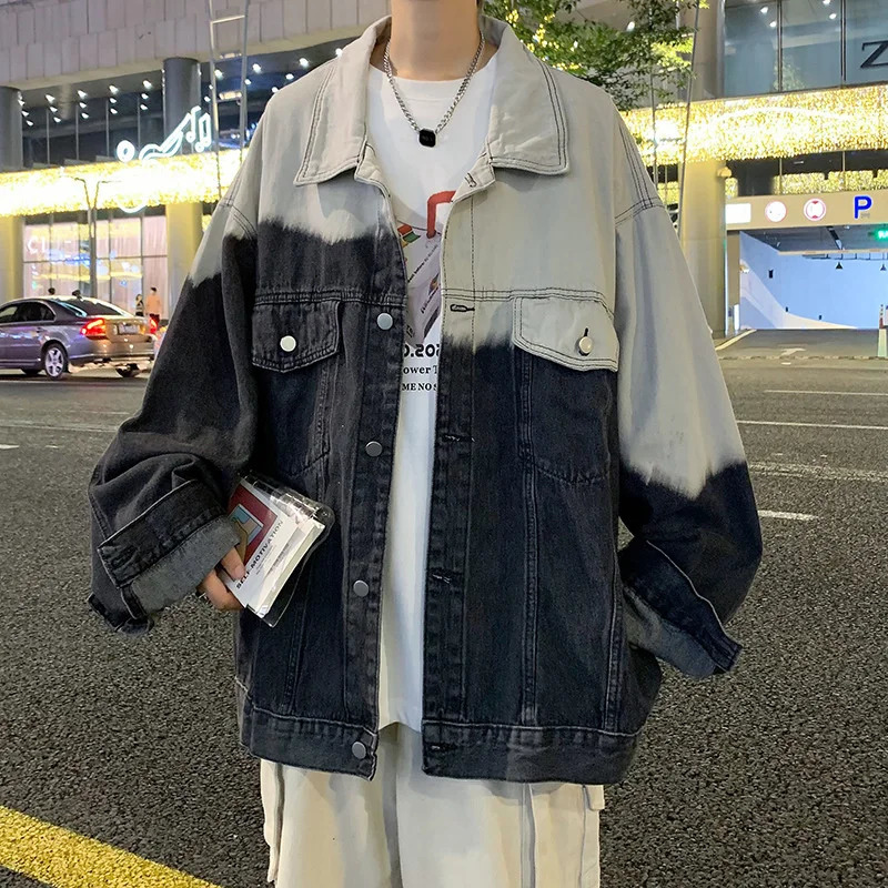 Tiedye Gradient Denim Jacket For Men Autumn 2025 Coat Korean Fashion Loose Lapel Veste Homme Hip Hop Retro chaquetas 250110Z