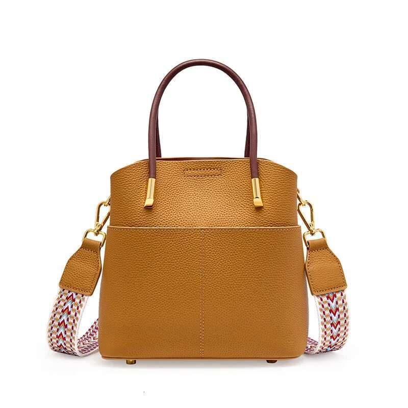 High-End Genuine Leather Bucket Bags Women's New Design Handbag Casual Crossbody Cowhide Bag With 2 Shoulder Strap