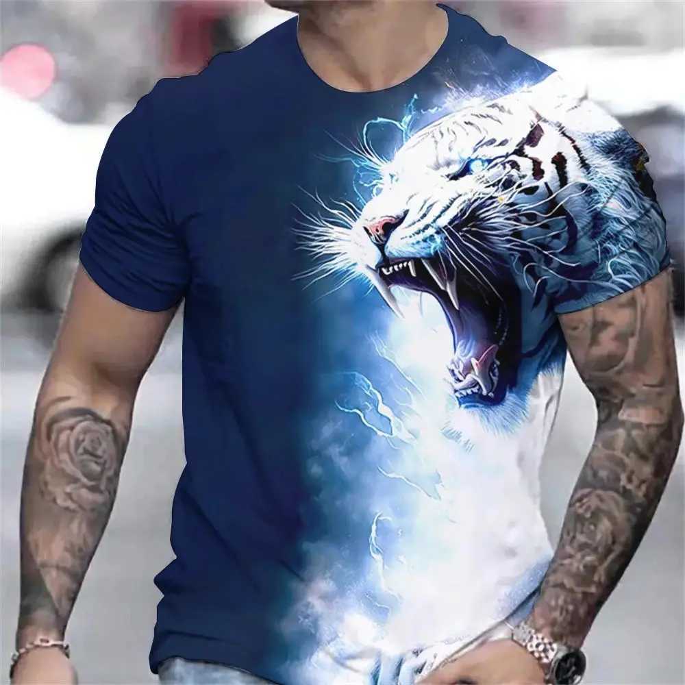 Tiger Print T-shirt 3D Animal Mens shirt Summer Short sleeve mens casual pullover Oversized top T-shirt Mens S-6XLXJ250117