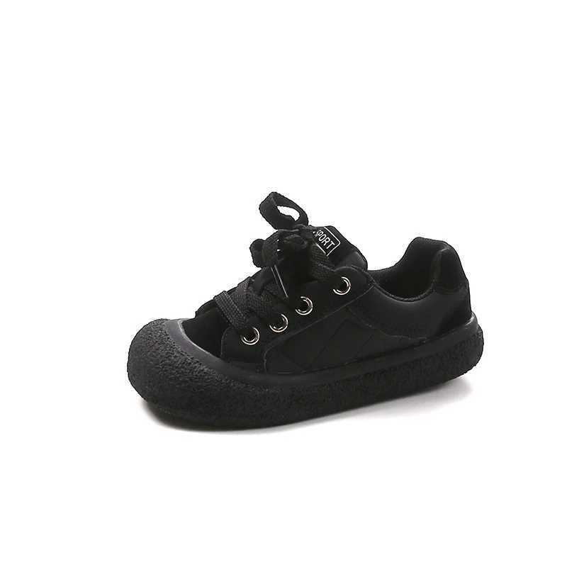 Athletic Outdoor Childrens Leather Casual Shoes 2024 Autumn Soft Sole Girls Shoe Korean Style Boys Lace-up Board Shoe Comfort Kids SneakersY250116O2Y3