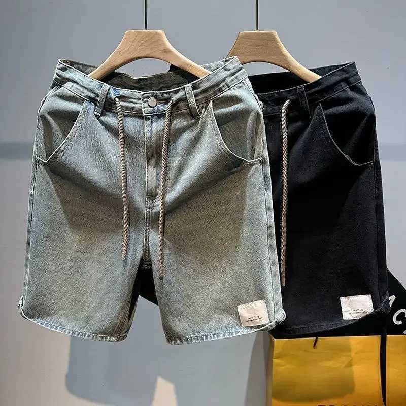Short Jeans Pants for Men with Pockets Oversize Text Big Size Man Denim Shorts Y2k Fashion Cowboy Xl Buttons Harajuku VintageXJ250117