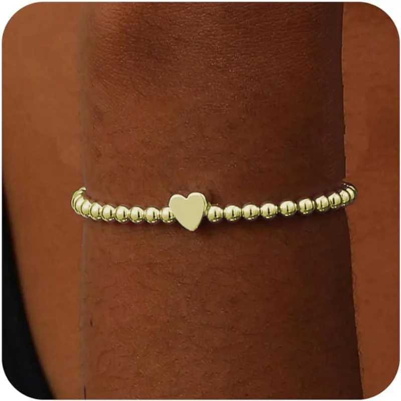Heart shaped fashionable exquisite bead bracelet 14K silver gold-plated elastic bead handmade spherical bracelet for women's exquisite jewelry gi