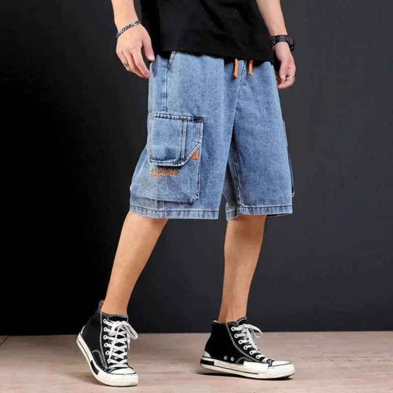 Mens Short Jeans Pants Gray Wide Baggy Male Denim Shorts Loose Y2k Fashion Distressed Luxury Sale Blue Stretch Designer KoreanXJ250117