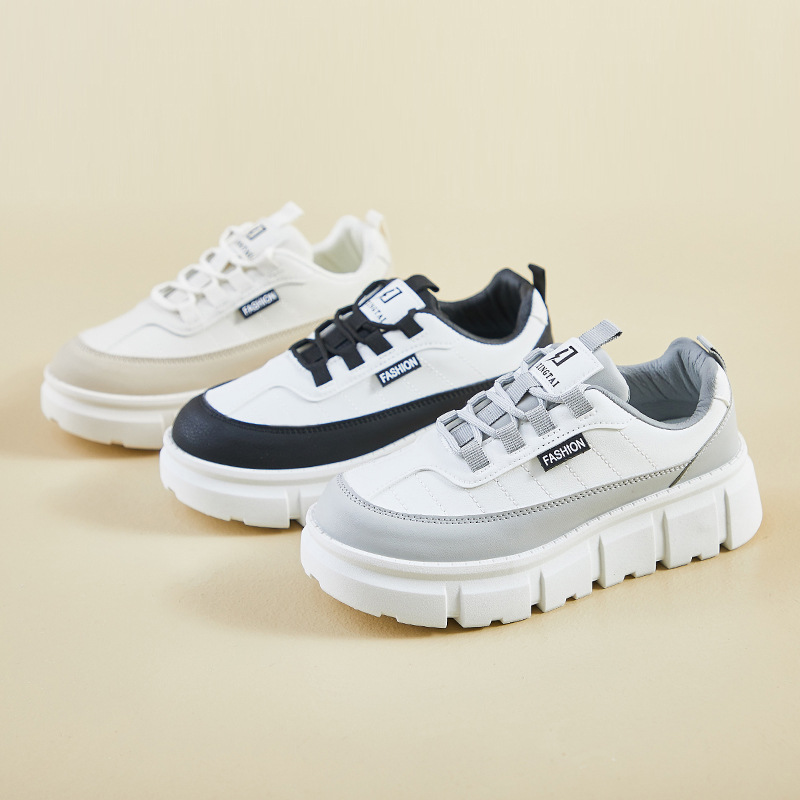 Women Casual Shoes Fashion Thick Sole Simple Design Versatile Triple Black Grey Khaki Free shipping