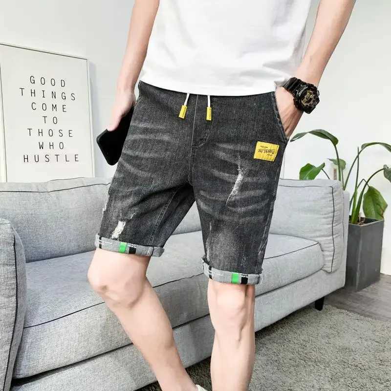 Mens Short Jeans Pants Straight Ripped Streetwear Black Male Denim Shorts with Comfortable Xxxl Vintage Cowboy Y2k Fashion XlXJ250117