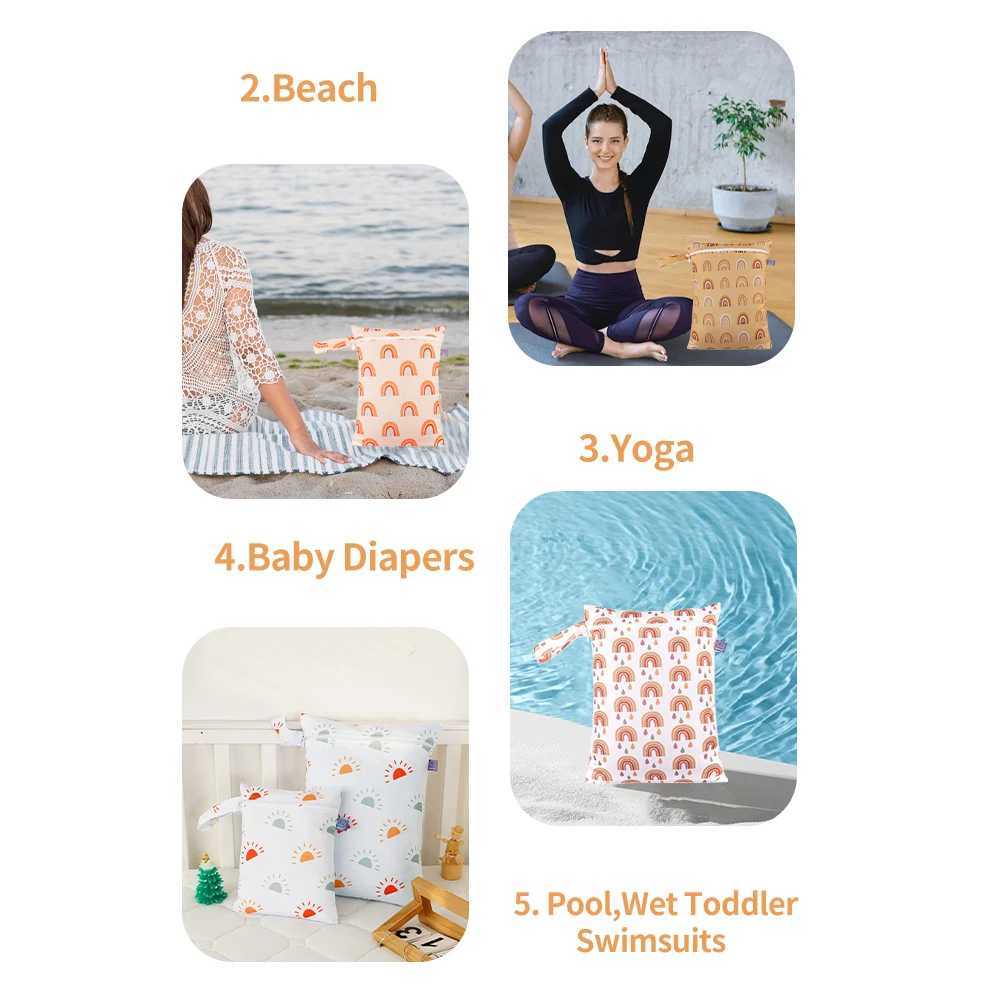 Elinfant 2PCS Washable Beach Pool Gym Bags For Swimsuits Wet Clothes Waterproof Cloth Diaper Bag Wet Dry BagXJ250117