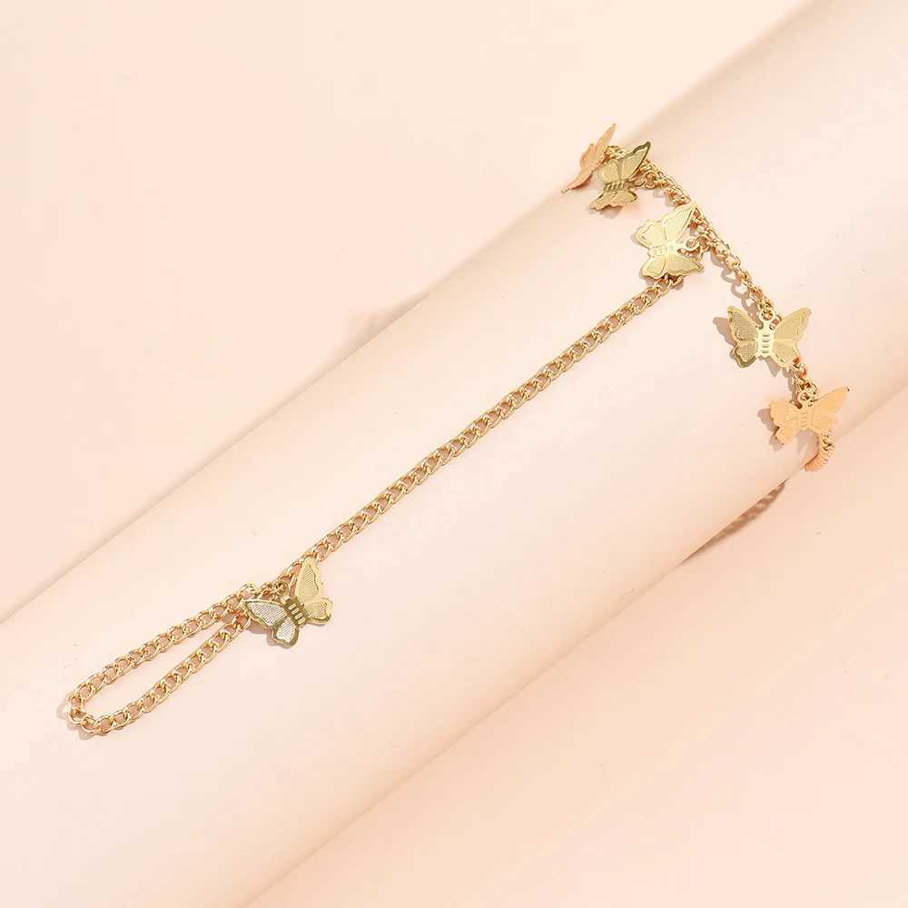 Creative Butterfly Link Chain Bracelet Connected Finger Ring Bangle Bracelets for Women Linked Hand Harn Couple Jewelry GiftsXJ250117