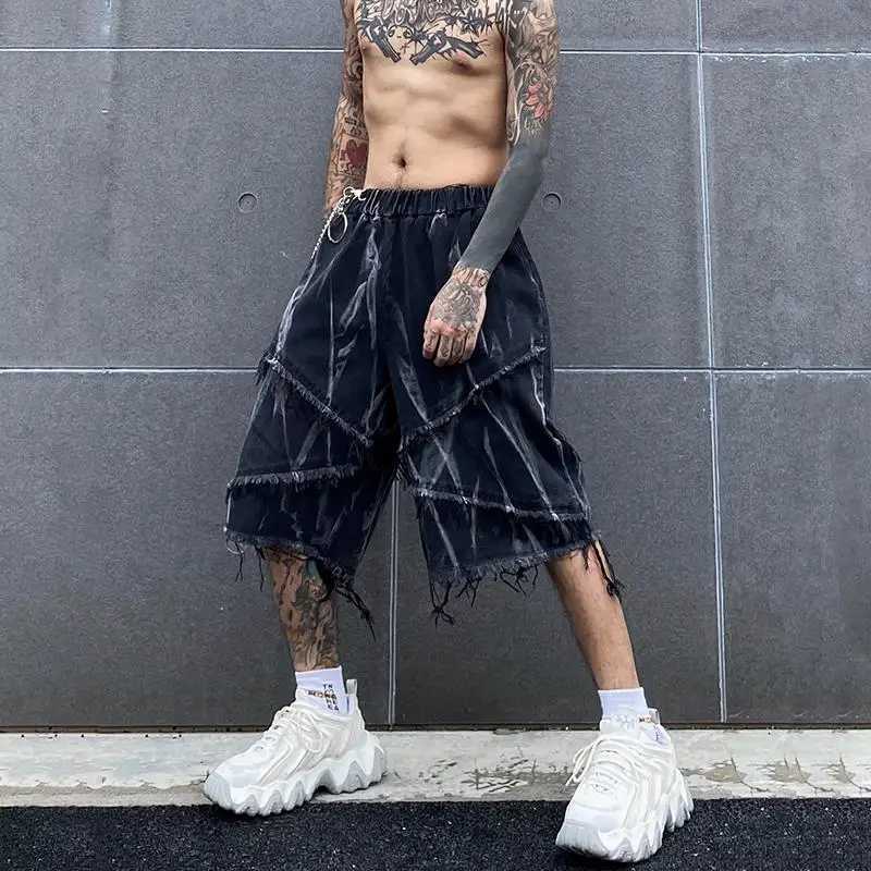 Summer Male Denim Shorts Jeans Man Baggy Mens Summer Shorts Y2K Black Punk Streetwear Hip Hop men casual shortsXJ250117