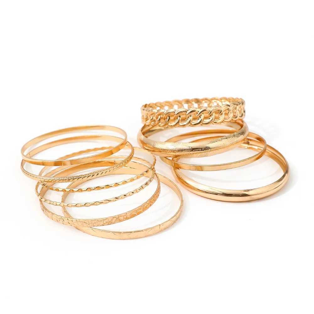 10pcs/set Metal Bangles Set For Women Heavy Punk New Styles Hiphop Textured Fashion Bracelets Jewelry AccoriesXJ250117
