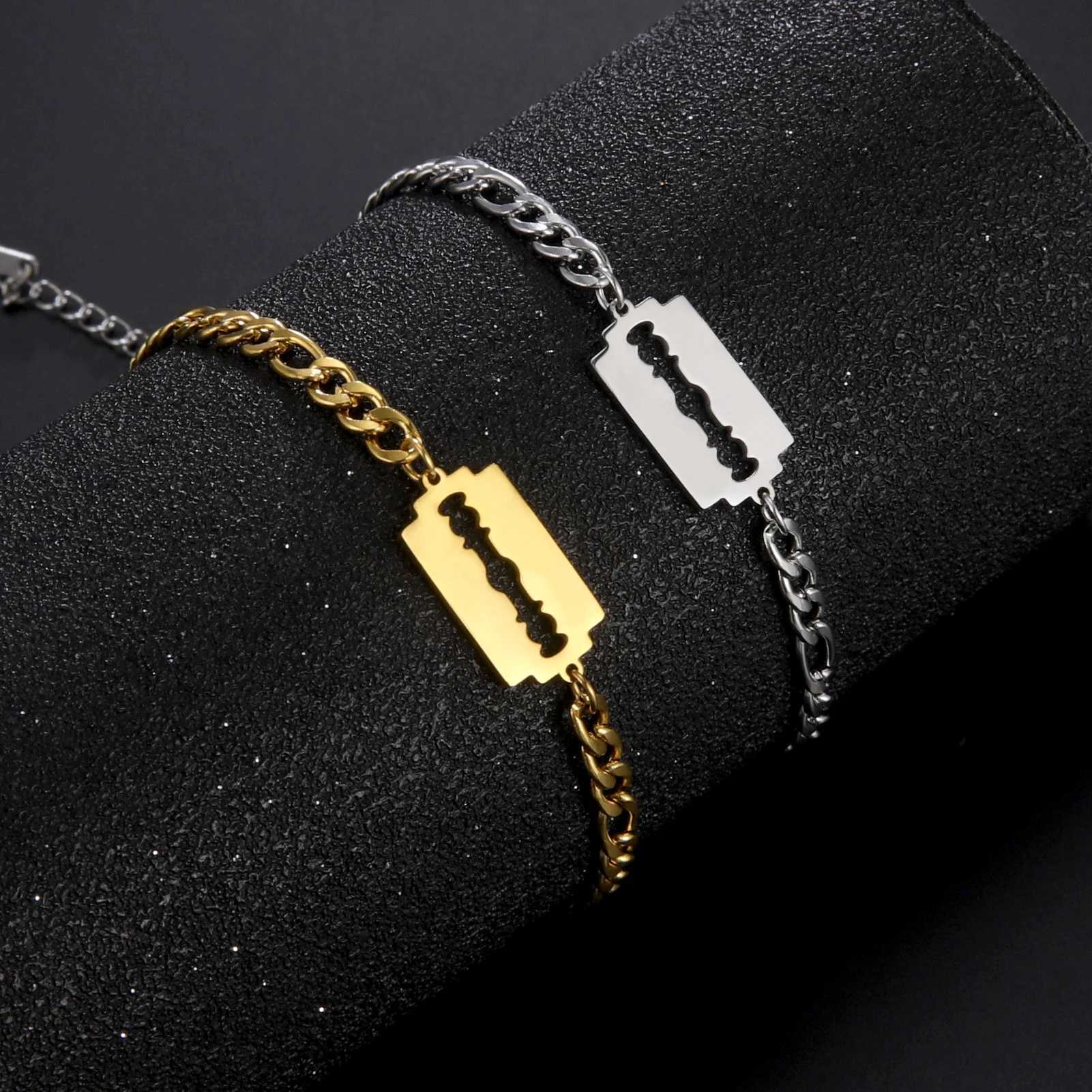 My Shape Punk Razor Blade Stainless Steel Bracelets For Men Women Shaving Blade Bracelet Bangle Figaro Chain Fashion Jewelry W250116