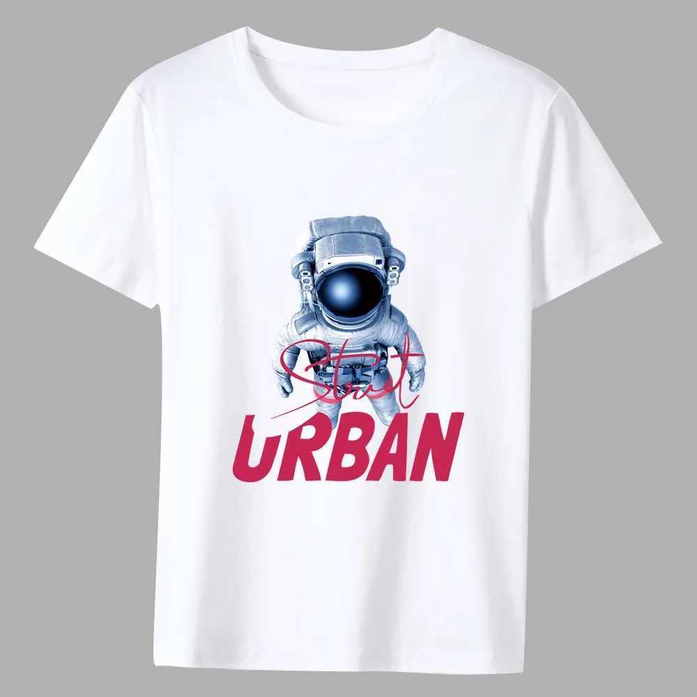 Mens T-shirt New Hot Sale Cartoon Astronaut Pattern Print Series Tee Shirt Summer Casual White Classic Male Short-sleeved TopsXJ250117