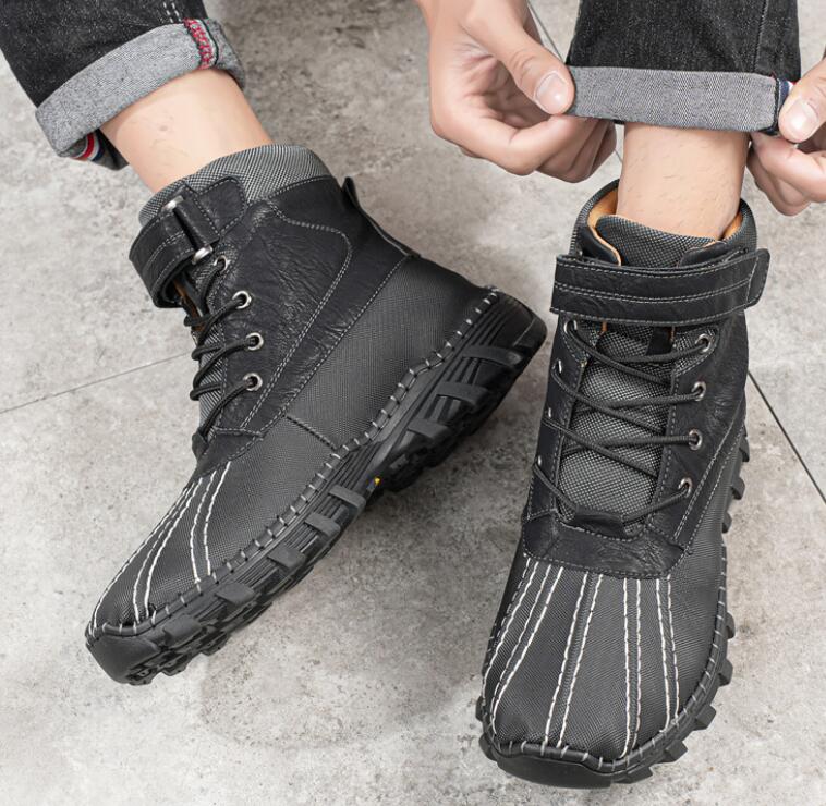 Casual Shoes Waterproof Snow Boots Men's Autumn/Winter High Top Handmade Men's Shoes Outdoor Work Boots with Velvet Duck billed Boots Cotton