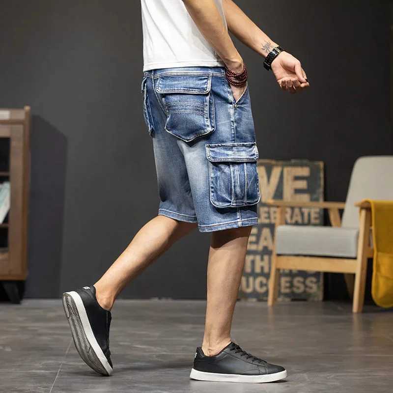Mens Short Jeans Pants Half with Pockets Male Denim Shorts Knee Length Long Cargo Korean Fashion Hip Hop Vintage Y2k Summer XlXJ250117