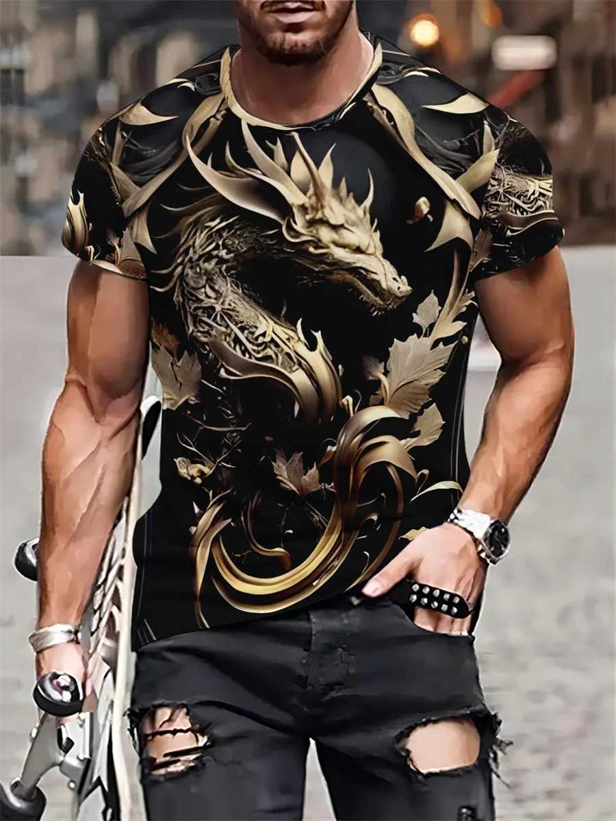 Mens T-shirt Dragon 3D Digital Printing O-Neck Short Sleeve Summer Tshirt Fashion Plus Size Loose Casual Knitted Tees Sport TopXJ250117