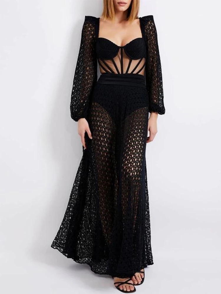 Crochet knit Maxi swimsuit top swimsuit Crochet dress cut elastic bikini womens beach summer outfit 250109