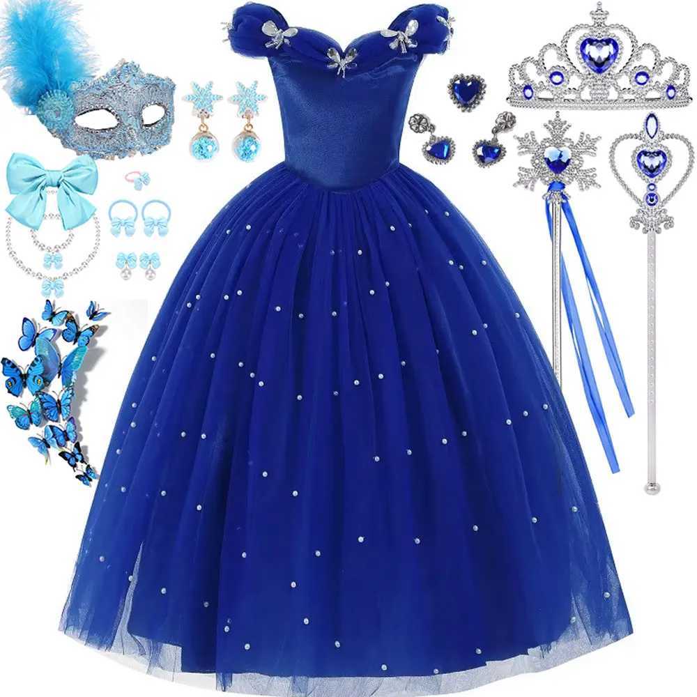 Cinderella Princess Same Cosplay Sle Dark Blue Girl Luxury Dress Off-Shoulder Puff Skirt Christmas Par Girls Gift Z250117