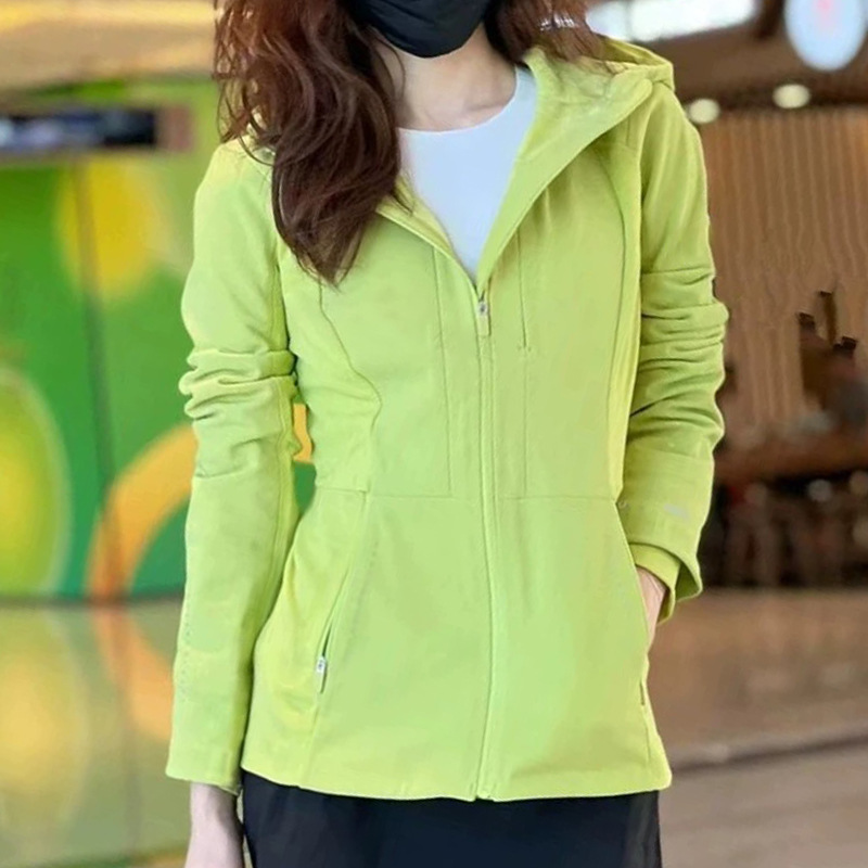 European and American women's high-quality zipper cardigan waterproof hooded sweatshirt yoga suit slimming sports jacket with fleece jacket