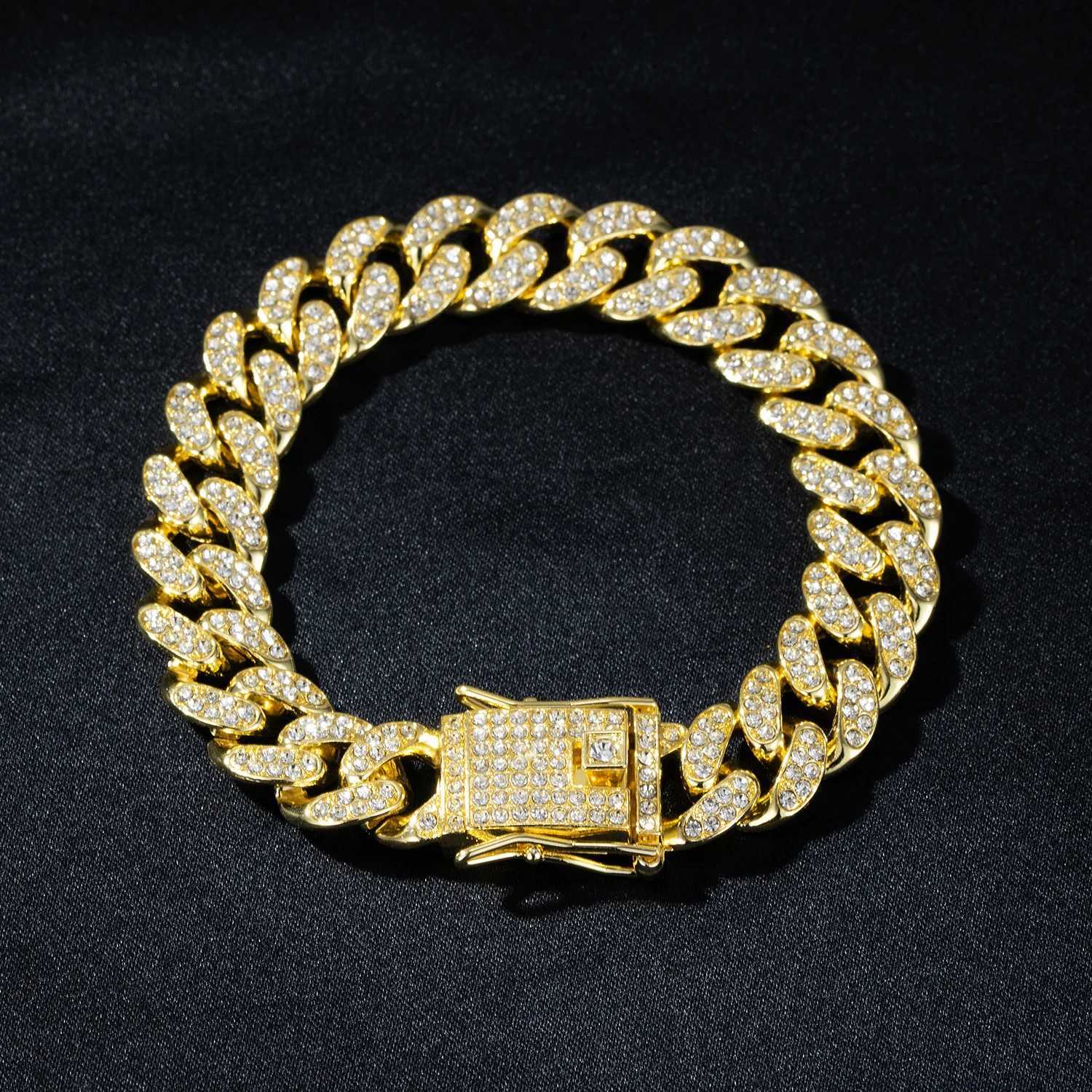 13MM 2 Row Rhinestone Paved Miami Rhombus Cuban Chain Hip Hop Men Women Prong Cuban Link Chain Bracelet d Out men JewelryXJ250117