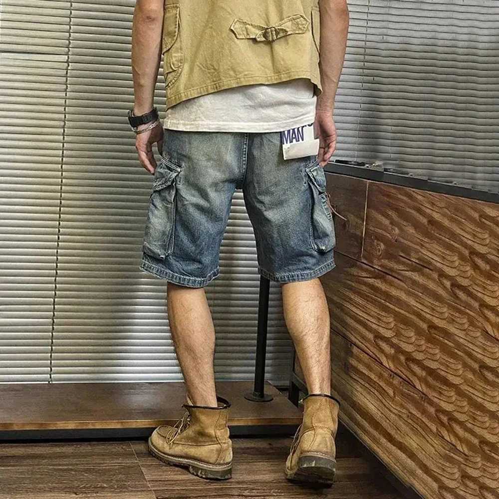 Mens Street Distressed Jeans 2024 Summer Fashion Workwear Retro Medium Pants Motorcycle Casual Loose Big Pocket Y2K ShortsXJ250117