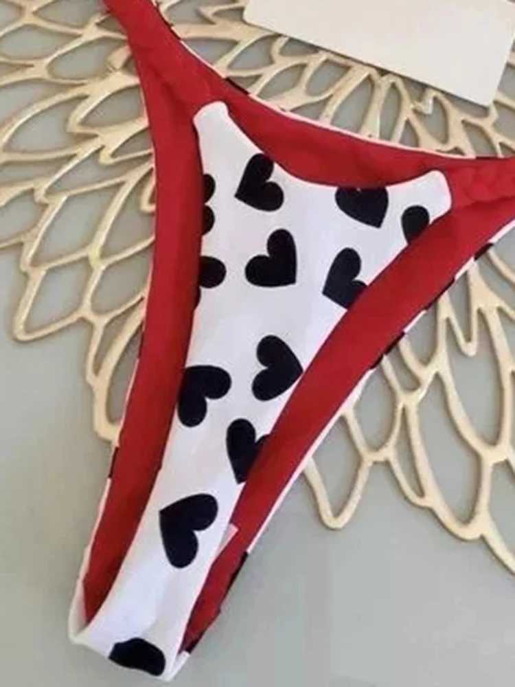 OIINAA Swimsuit Women Sexy Heart Printed Bikini Set Drawstring Bathing Suit Summer Two-pieces Thong Beachwear Split New BiquinisXJ250117