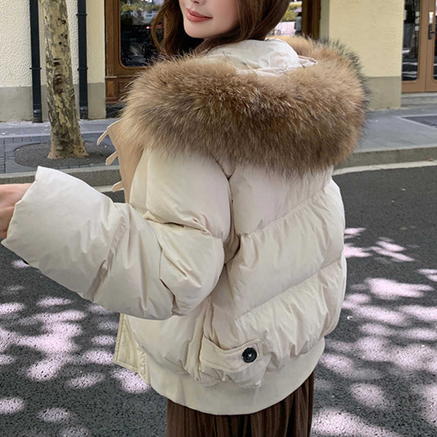 Korean Version Autumn and Winter Big Fur Collar Down Jacket for Women Short Style Loose and Thick Small Jacket Trendy Women Jackets Coat Woman Fur 241