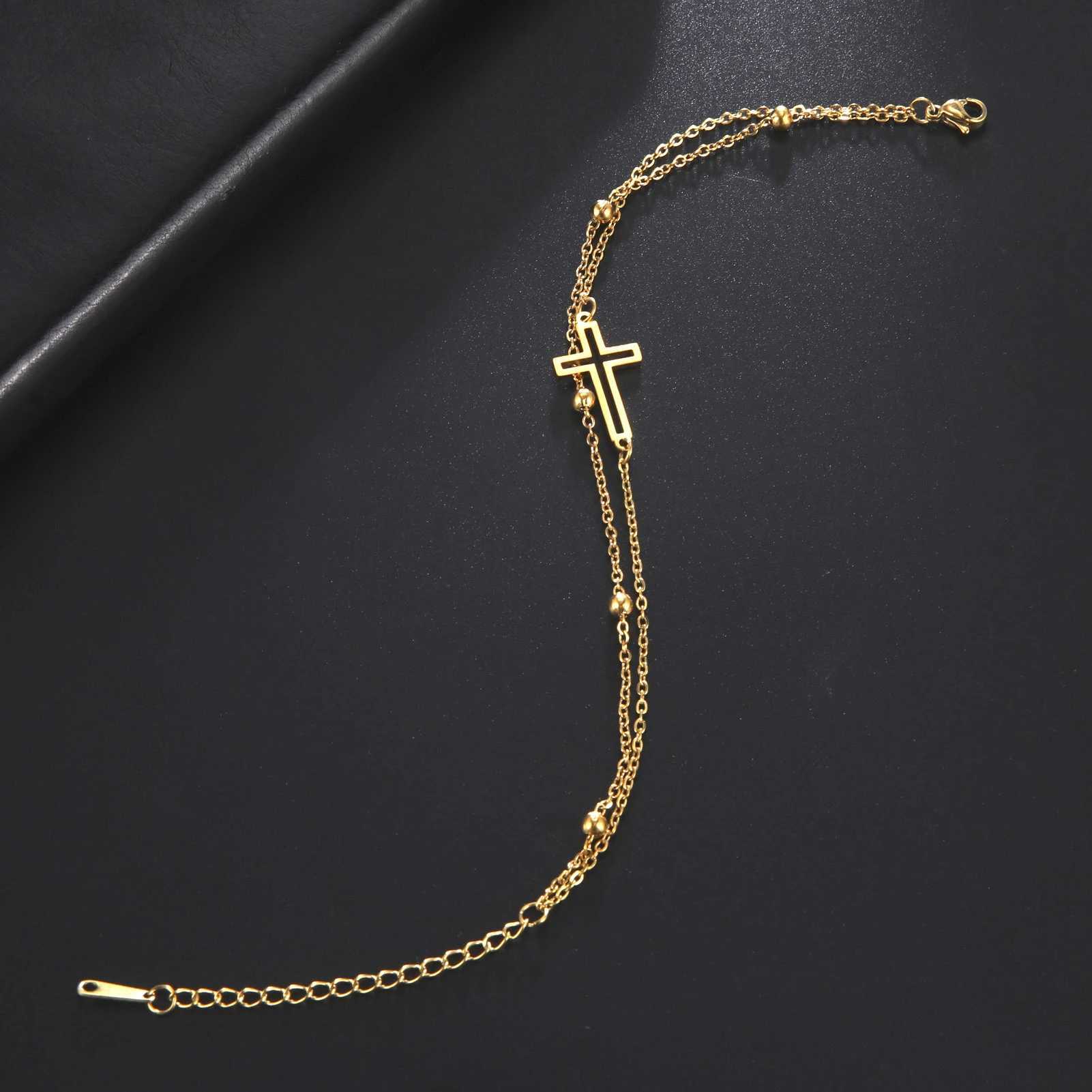 Fashion Womens Jewelry Cross Pendant Bracelets Stainl Steel Double Layer Chain Bracelets for Men Women Trend GiftXJ250117