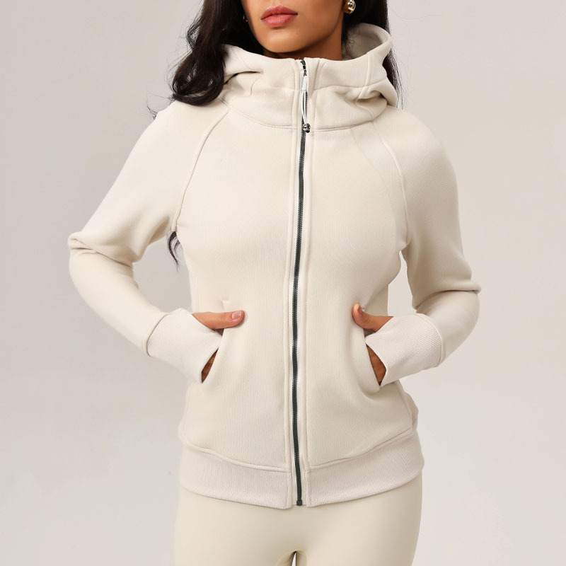 Advanced women's designer fashion casual winter hooded slim fit versatile yoga jacket with plush outdoor warm fitness sports jacket