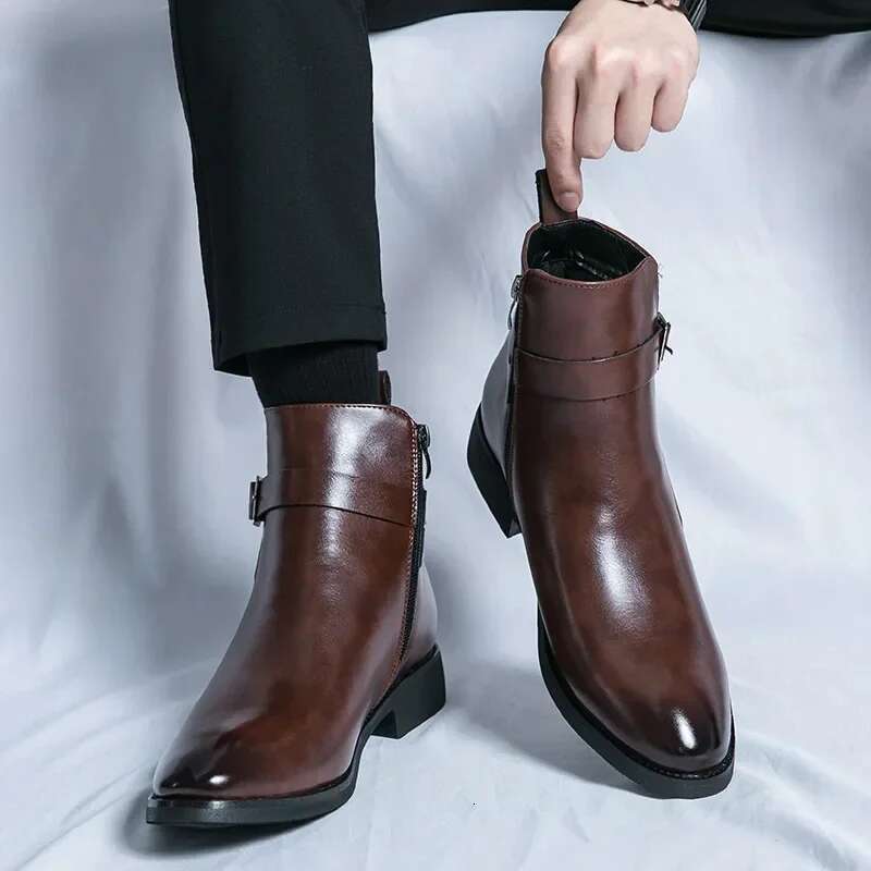 brand men's formal leather oxford dress business ankle boots men 38-47 free shipping shoes