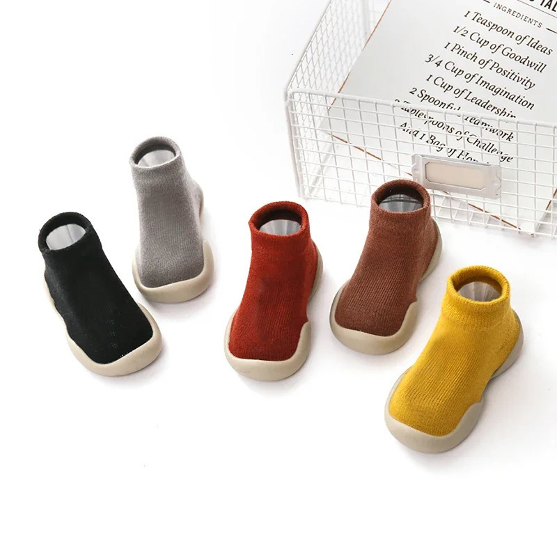 Infant Baby Shoes born First Walkers Boy Girl Kids Solid Color Soft Knit Sock Shoe Antislip Rubber Sole Toddler Booties 250115