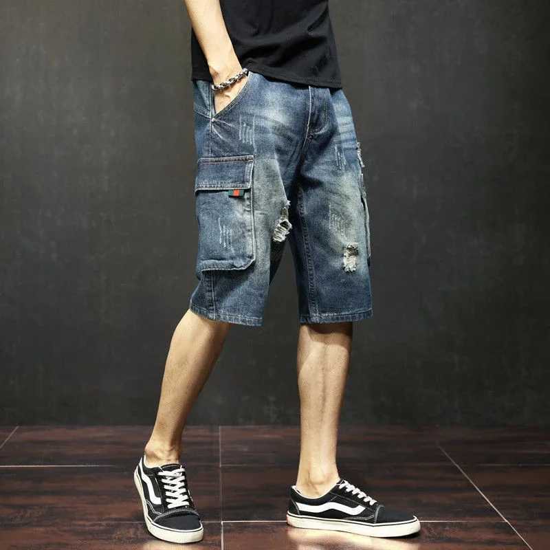 Male Denim Shorts Cargo Straight Mens Short Jeans Pants Ripped Cowboy Designer Original New in Jorts Y2k Blue Cut Retro Sale XlXJ250117
