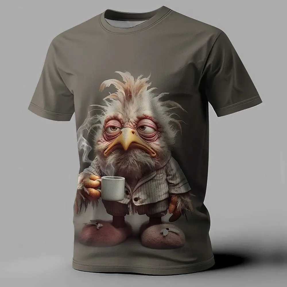 Funny Mens T Shirt Animal Chicken Print Summer Casual Short Sleeve Tee Street Fashion O-Neck Pullover Mens Oversized ClothingXJ250117