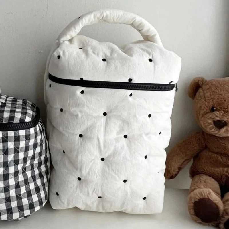 Dot Pattern Cotton Diaper Storage Bag Childrens Baby Cart Zipper Handbag Diaper Storage Bags Simple Travel Portable Storage-BagXJ250117