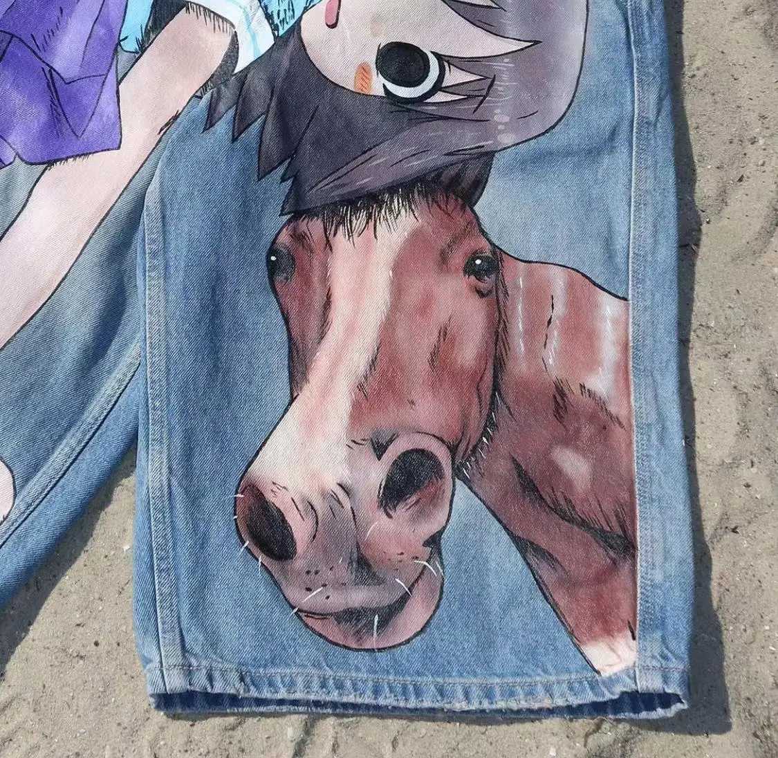 Denim shorts summer American retro 2024personalized cartoon character printed shorts casual Y2K trend fitness sports street wearXJ250117