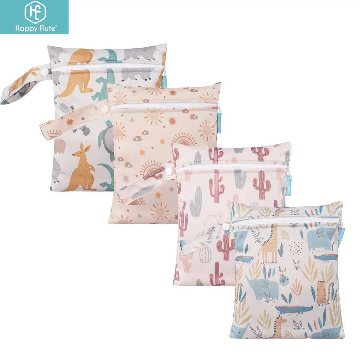 HappyFlute 18*25CM Zippered Mini Pocket Wetbag With Snap Handle Reusable Waterproof Cute Pattern Baby Sorted Portable BagXJ250117
