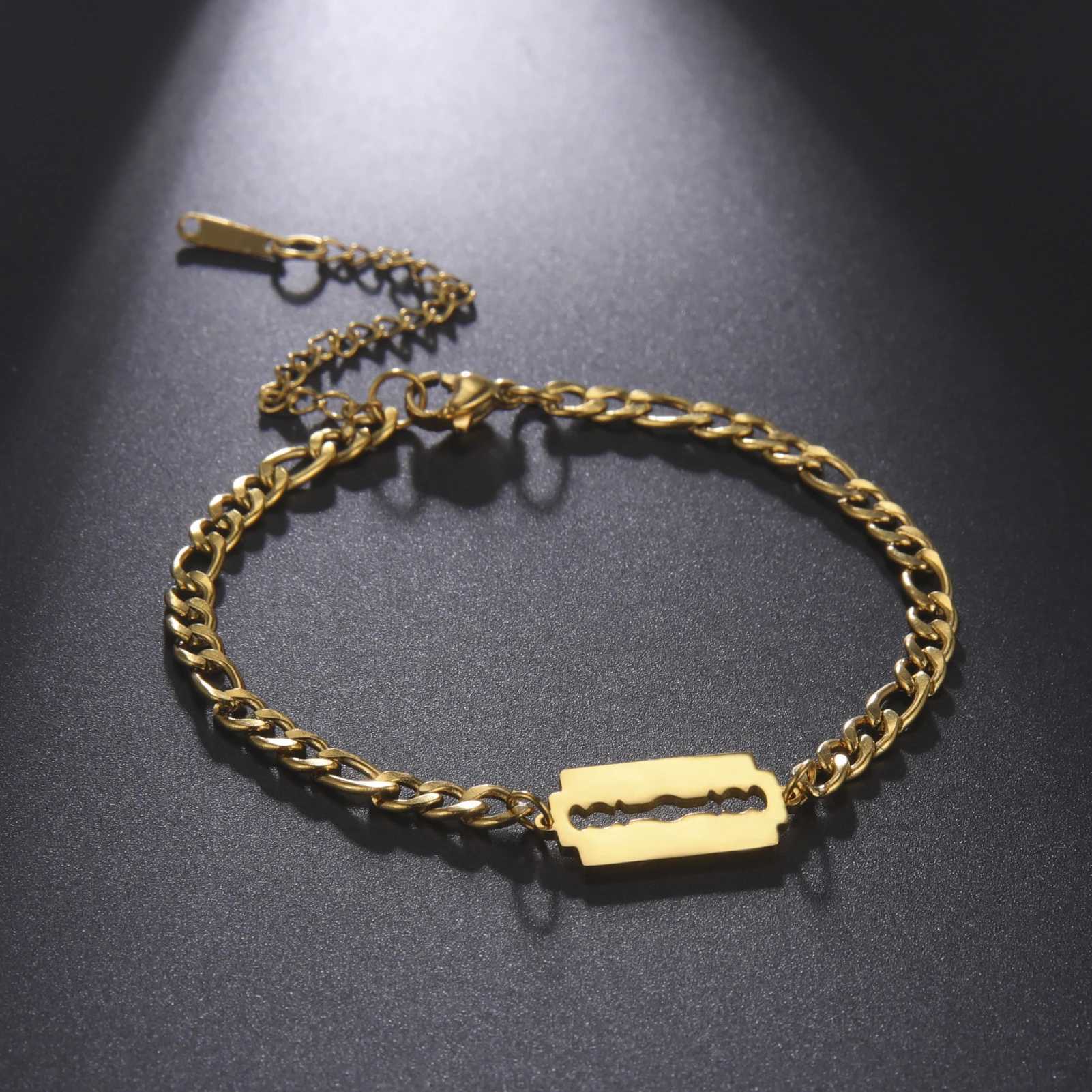 My Shape Punk Razor Blade Stainless Steel Bracelets For Men Women Shaving Blade Bracelet Bangle Figaro Chain Fashion Jewelry W250116