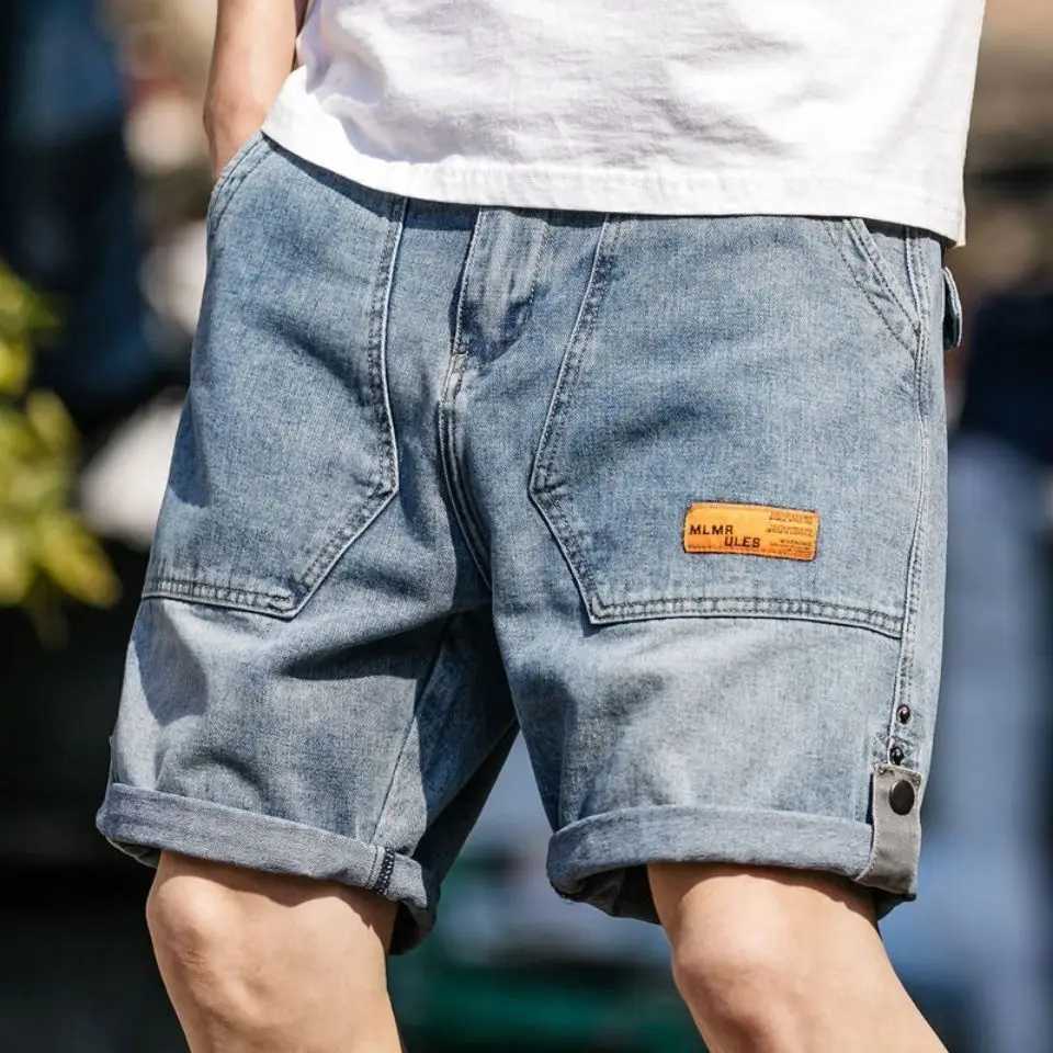 Male Denim Shorts Big Size Oversize Gray Cargo Mens Short Jeans Pants Retro Summer Xl Y2k Fashion Designer Streetwear New InXJ250117