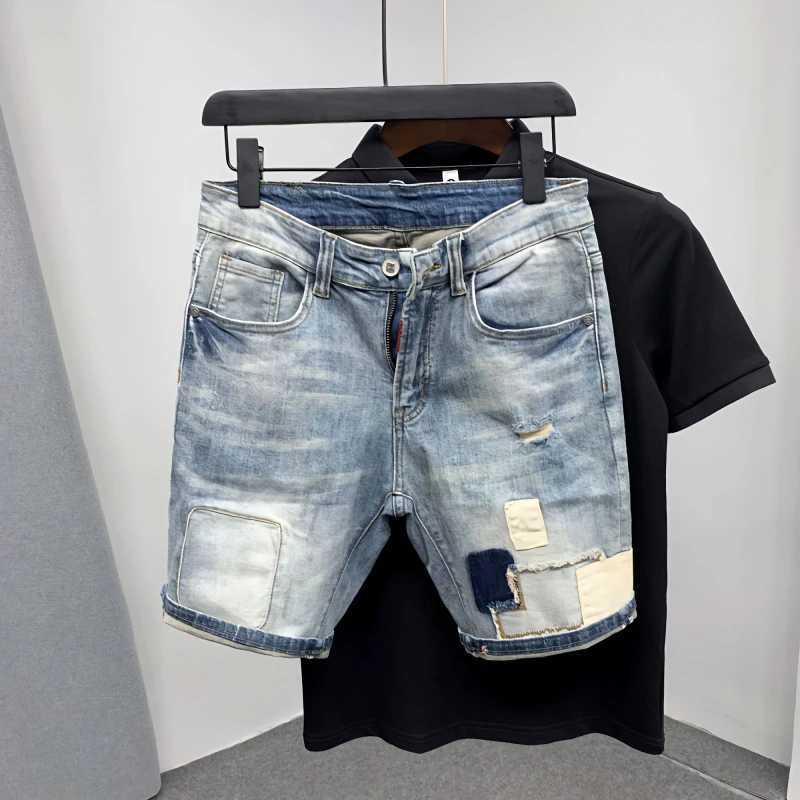 Straight Male Denim Shorts Ripped Jorts Distressed Retro Baggy Mens Short Jeans Pants Fitted Designer Y2k With Vintage XlXJ250117