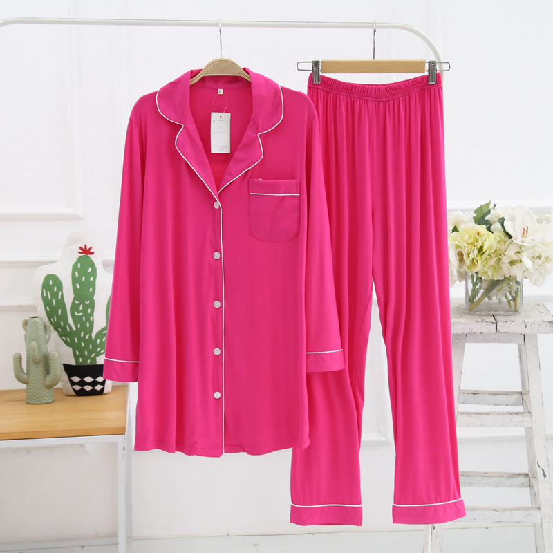 B664-Contrast color suit Loose round neck long-sleeved top Casual trousers Soft outer wear pullover pajamas