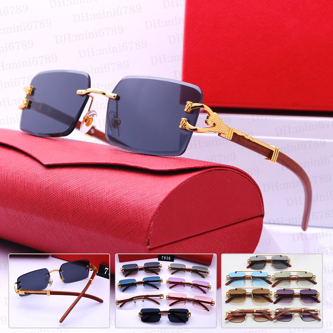 Rectangular Sunglasses Designer Frameless Leopard Print Buffalo Horn Mens Business Glasses Womens Eyeglasses Silver Gold Metal C de Car Eyeglasses With Box