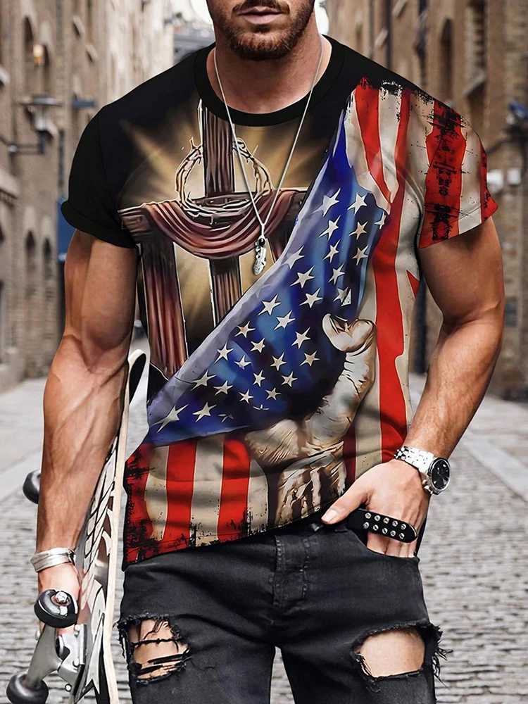 American Flag Print Mens T-shirt Summer Everyday Casual Mens T-shirt Outdoor Sports Short-sleeved Top Fashion Street Mens TeeXJ250117