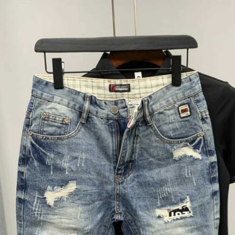 Male Denim Shorts Graphic Multi Color Mens Short Jeans Pants Ripped Baggy Y2k Harajuku Luxury Original Hip Hop Summer Cowboy XlXJ250117