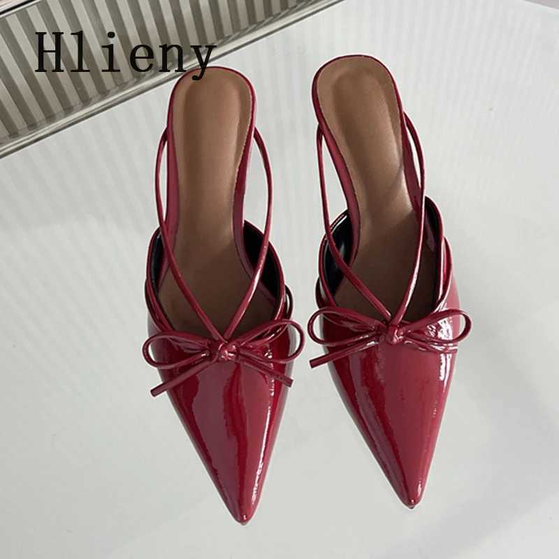 Hlieny Fashion Design Butterfly-Knot Pointed Toe Low Thin Heels Mules Slippers Women Pumps Shallow Slingback Sandal Female ShoesC250319