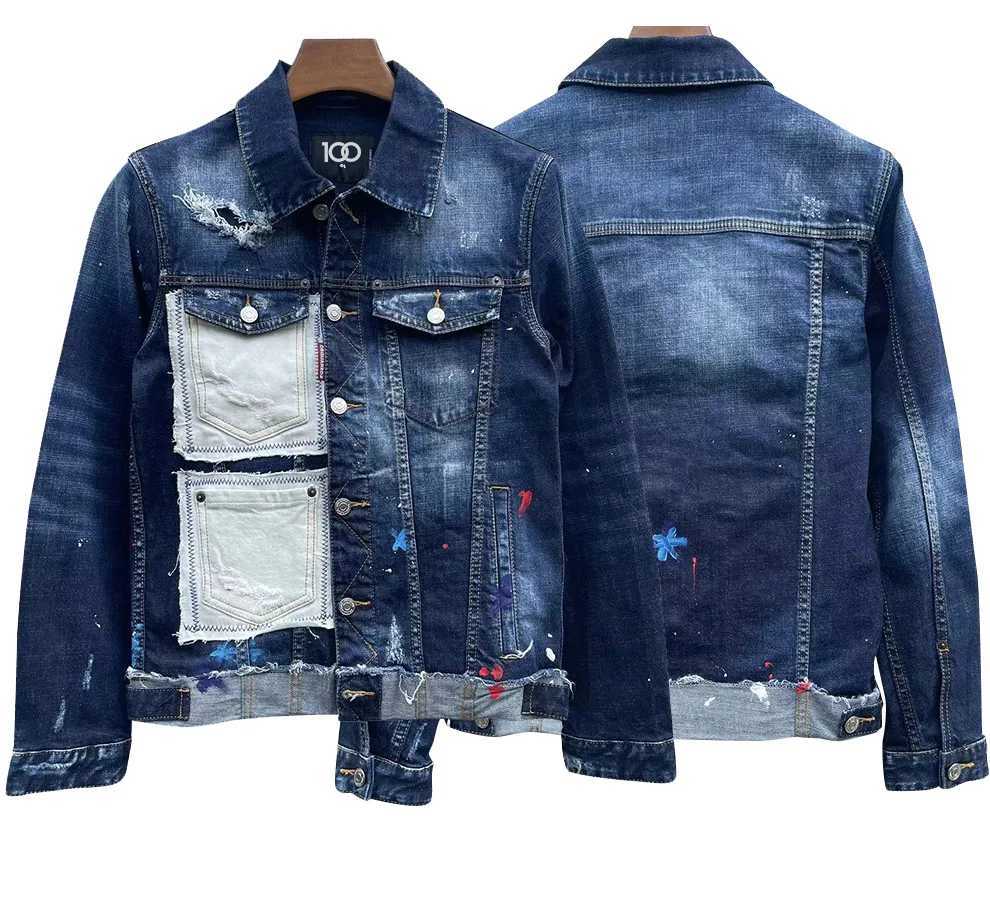00 chareiharper Denim jacket mens high quality wash white coat young hipster men hole patch wash splash ink jacket W250116