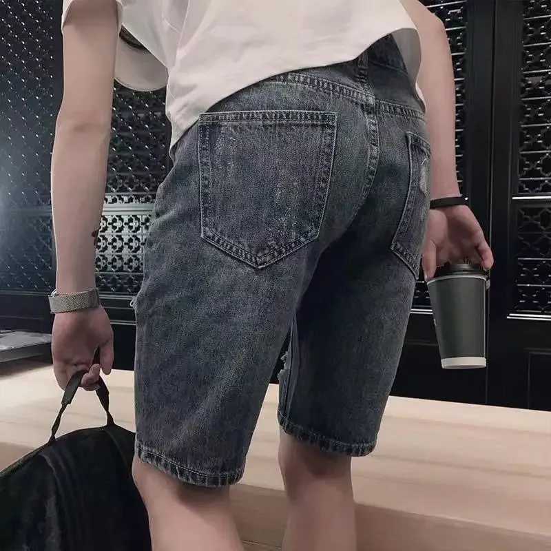 Mens Short Jeans Pants Straight Ripped Summer Male Denim Shorts Cut Korean Fashion Xxxl Y2k Harajuku Retro Luxury Original EmoXJ250117