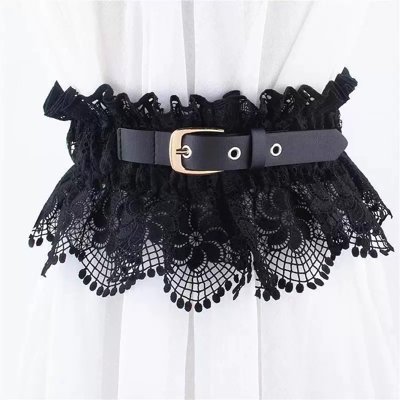 New fashion lace waistband elasticity outside wear wide waist outwear dress shirt net red with the gods