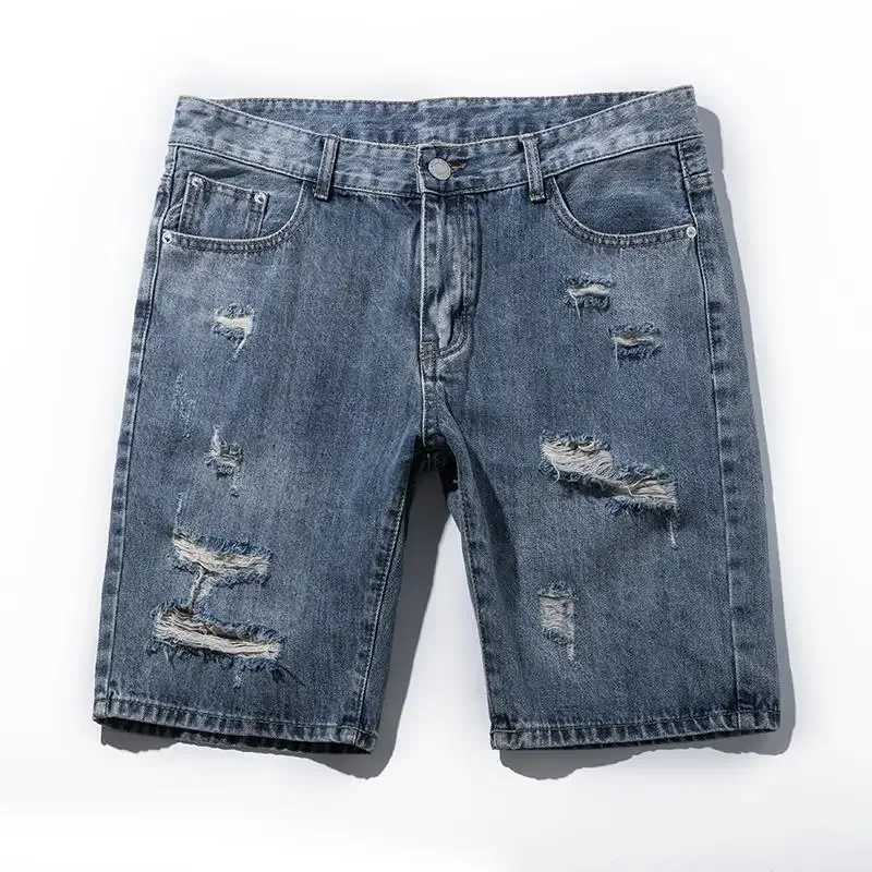 Short Jeans Pants For Men Ripped Straight Jorts Summer Man Denim Shorts With Vintage Cowboy Y2k Fashion Trend 2024 RetroXJ250117