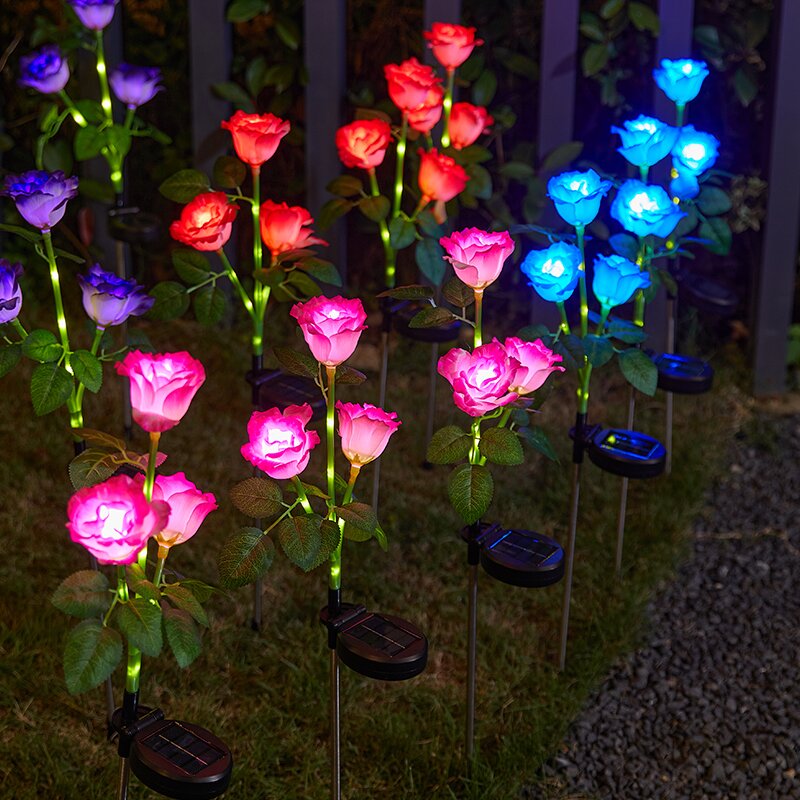 New solar rose flower light led simulation rose flower light solar ground plug lawn garden light