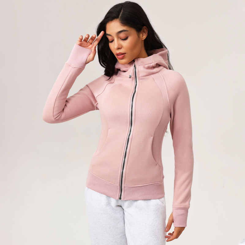 Advanced women's designer fashion casual winter hooded slim fit versatile yoga jacket with plush outdoor warm fitness sports jacket